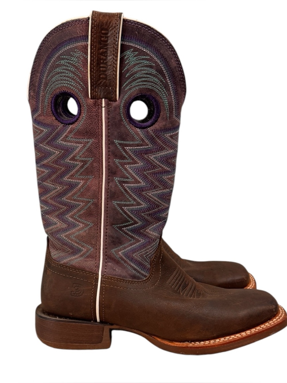 Women's Durango Lady Rebel Work Boots Size 6M Brown Turquoise Purple Embroidery